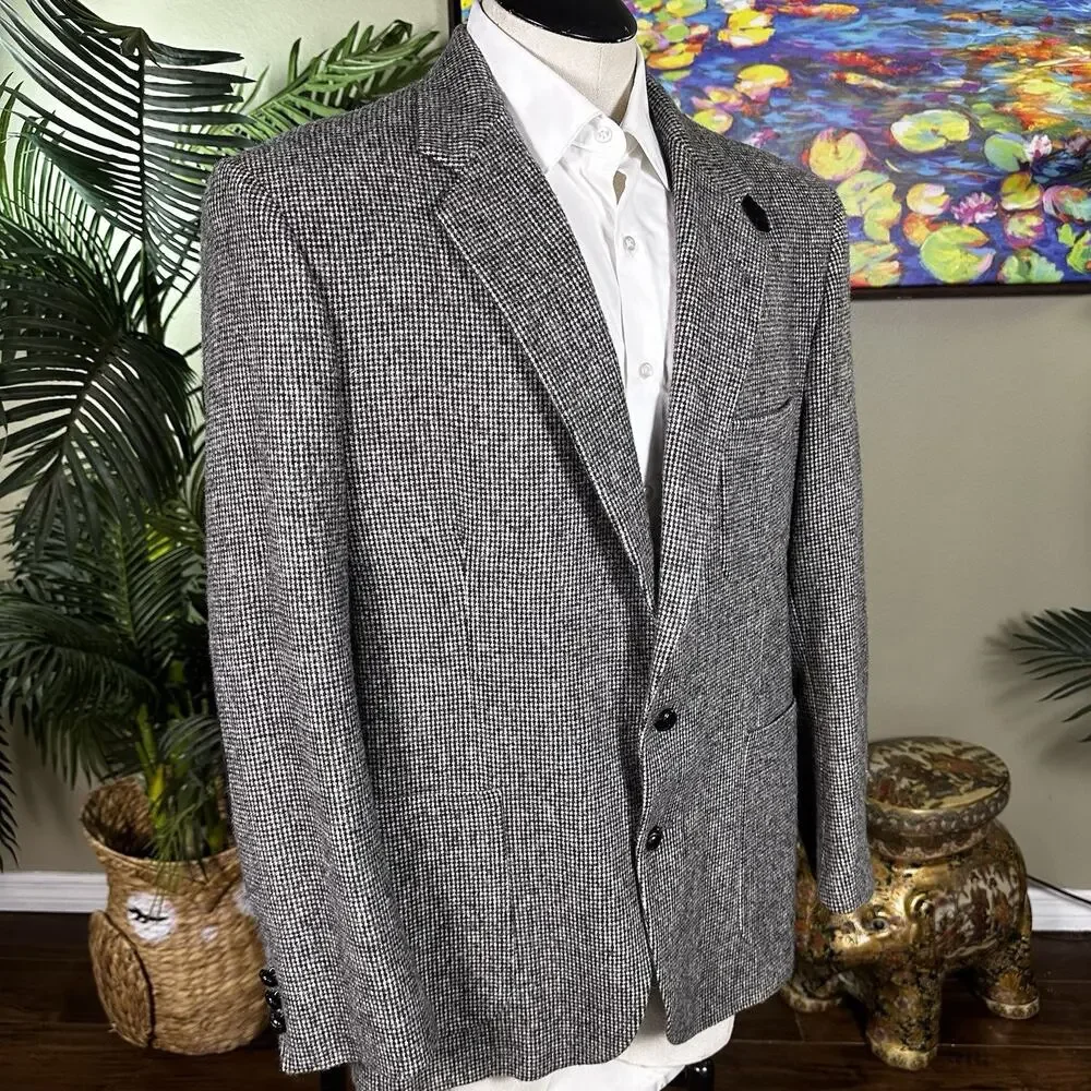 Kenneth Roberts Sportcoat Vintage 46R Wool Tweed cream Black brown elbow Patch